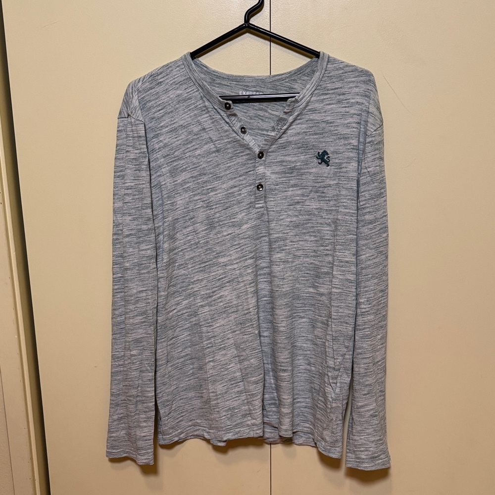 Express Green Heathered Gray Crew Neck Tee